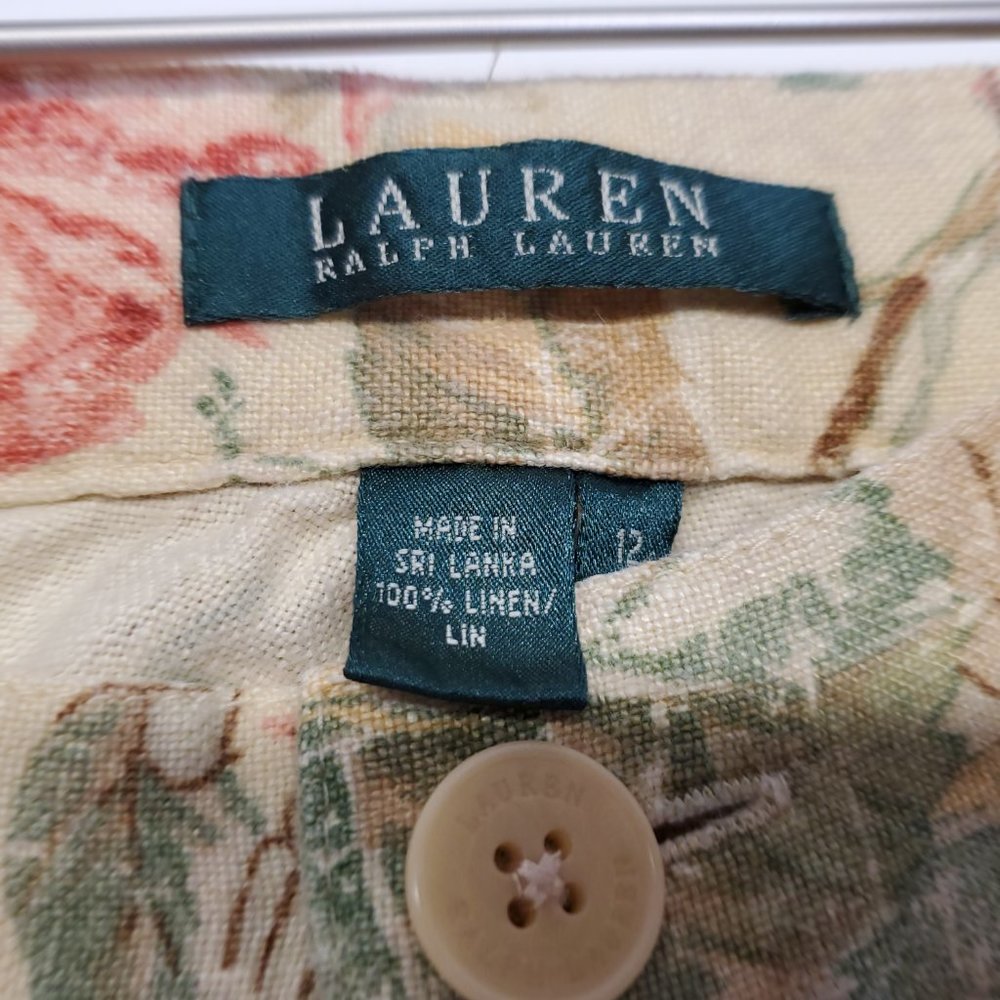 90s Lauren Ralph Lauren Floral Linen Pants Hi-Rise - Picture 5 of 6